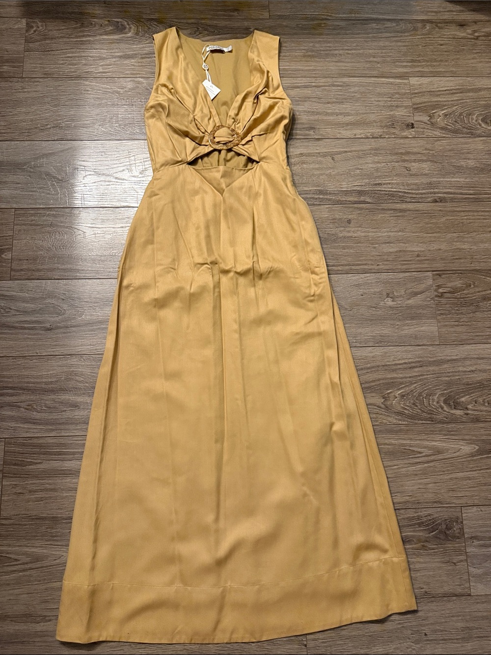 MON RENN Sleeveless Mustard Cutout Maxi Dress with Front Knot